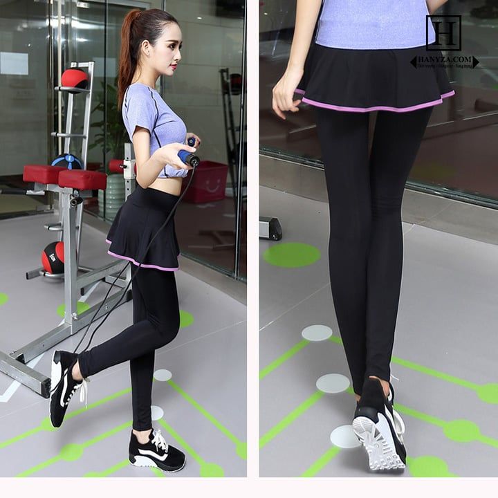 Quần tập thể thao nữ phối váy viền màu