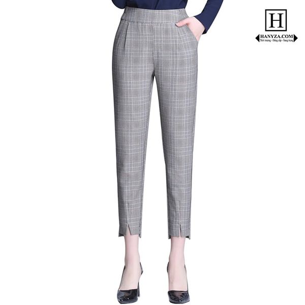 Quần âu nữ cạp cao kẻ caro