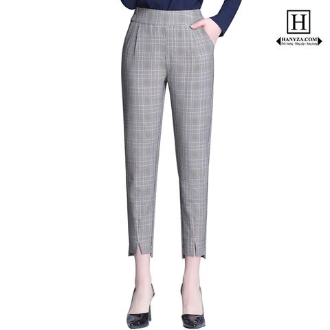 Quần âu nữ cạp cao kẻ caro