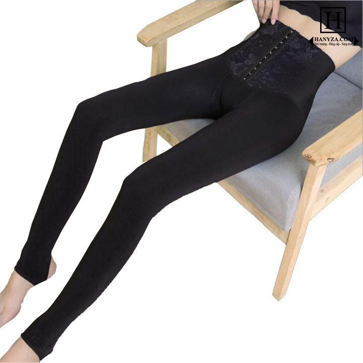 Quần legging nữ lót nhung cạp cao phối nịt bụng