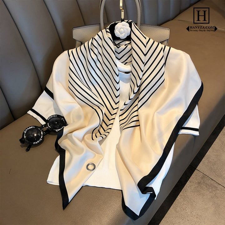 Khăn quàng cổ nữ vuông 90cm kẻ sọc