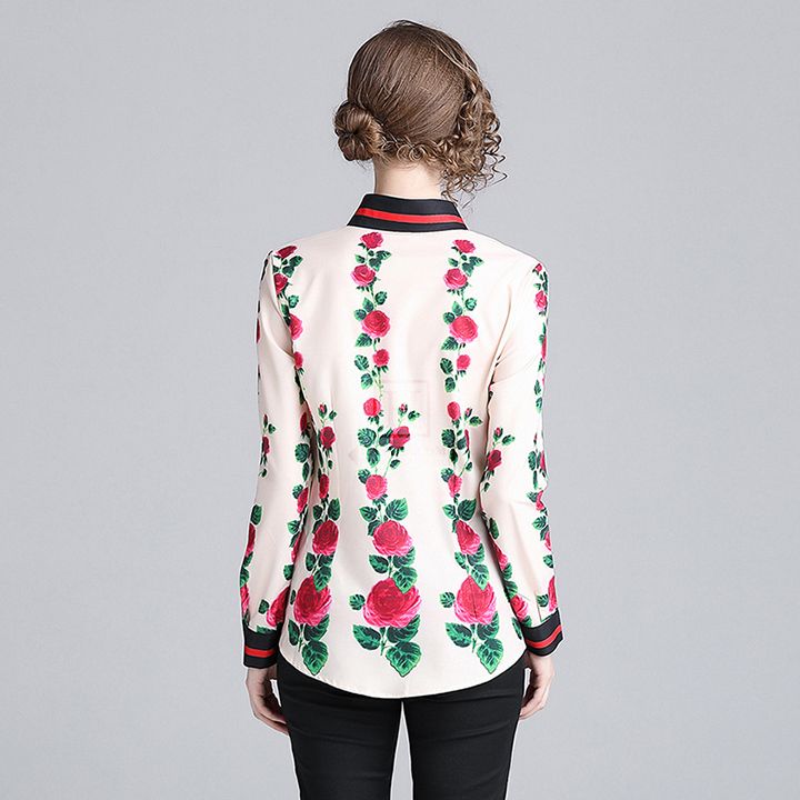 Áo sơ mi nữ dài tay họa tiết hoa hồng