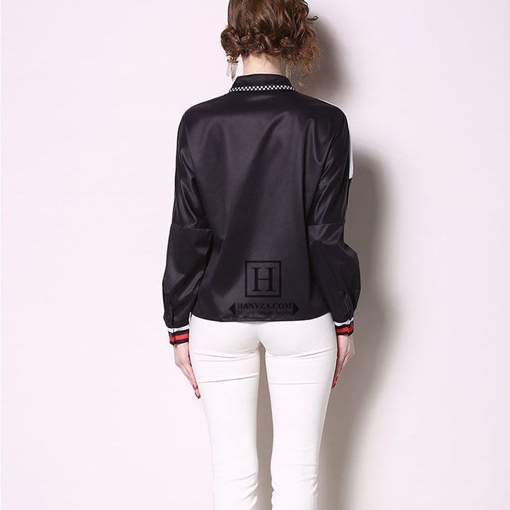 Áo sơ mi nữ phối màu trắng đen phong cách Âu-Mỹ