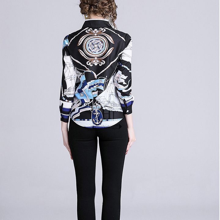 Áo sơ mi công sở nữ phối màu phong cách Âu Mỹ