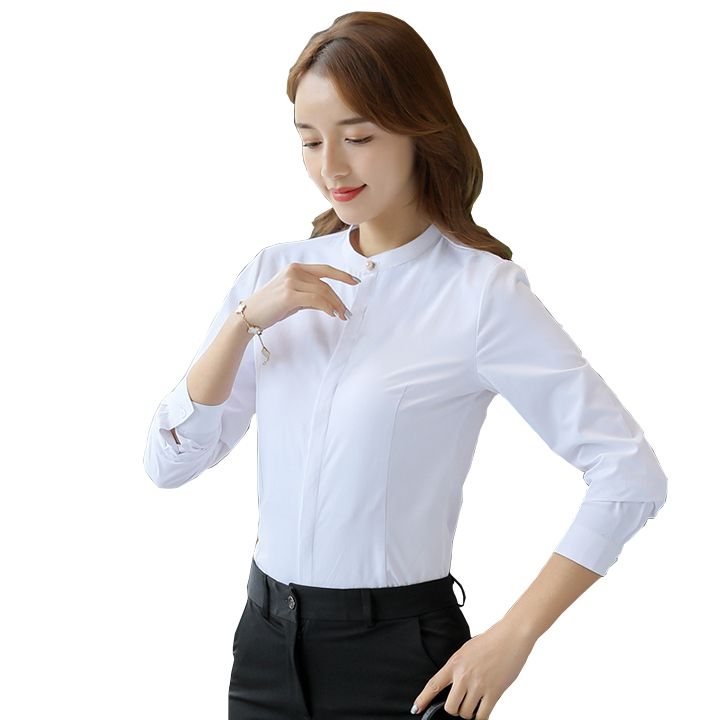 Sơ mi nữ cổ trụ vải kate trắng  Bán sỉ thời trang mỹ phẩm