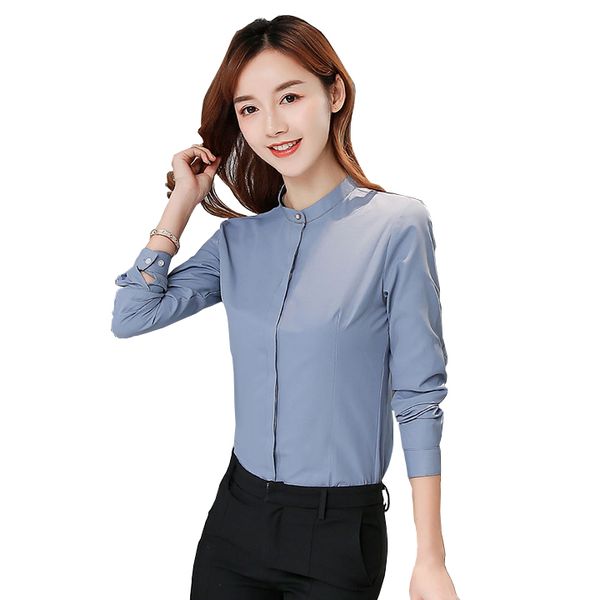 Áo sơ mi công sở cổ tàu dấu cúc xám xanh