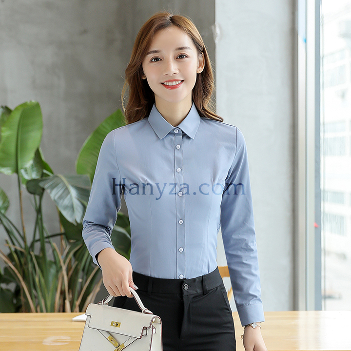 Áo sơ mi nữ slim fit cổ đứng xám xanh