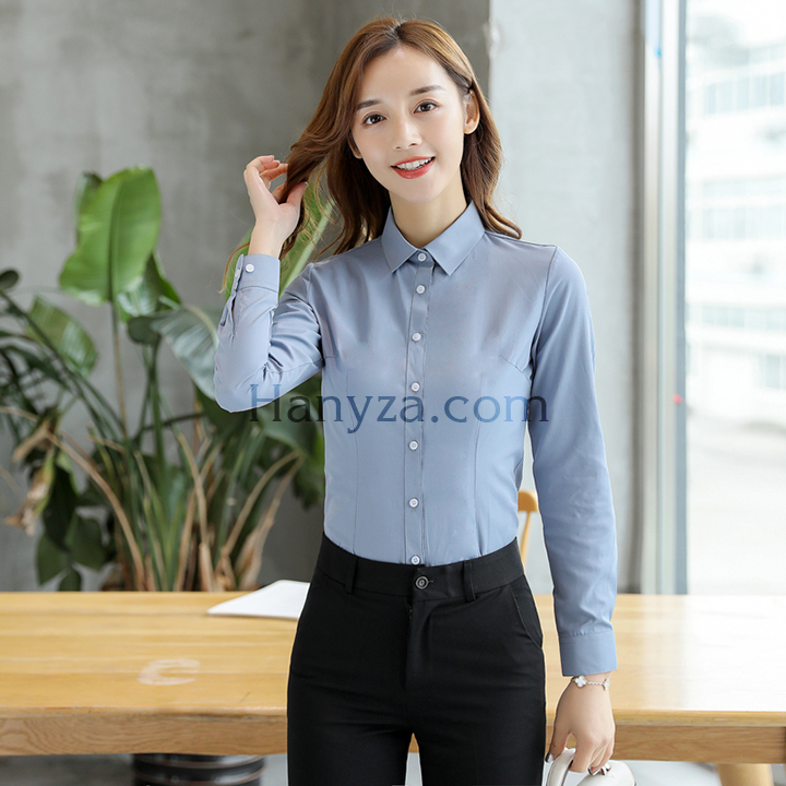 Áo sơ mi nữ slim fit cổ đứng xám xanh