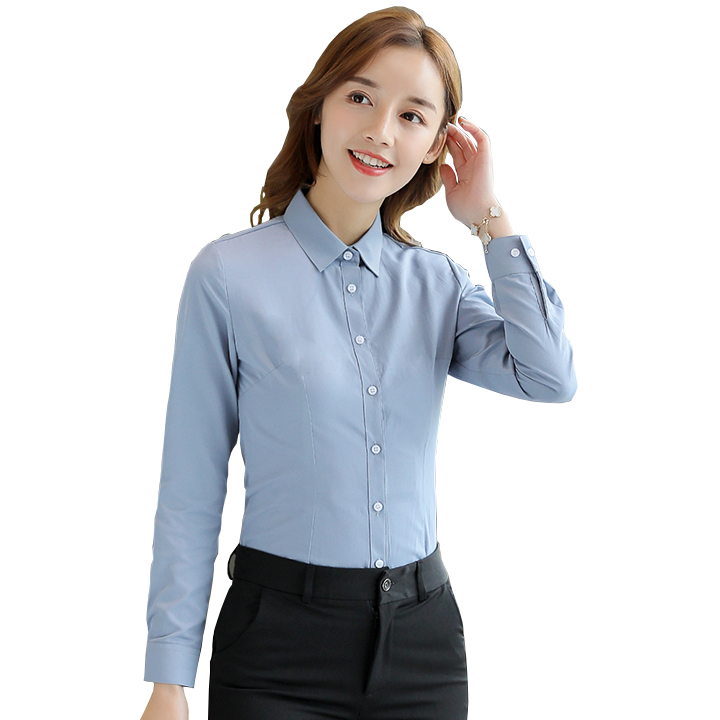 Áo sơ mi nữ slim fit cổ đứng xám xanh