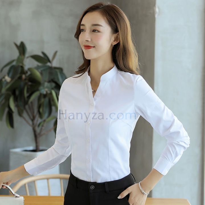 Áo sơ mi nữ trơn cổ đứng H-1122