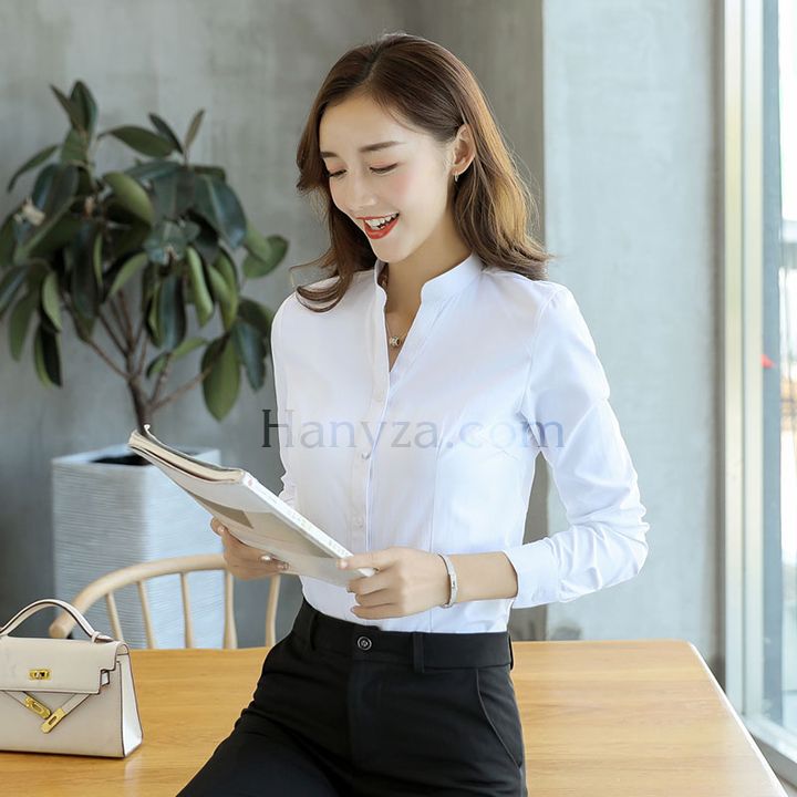 Áo sơ mi nữ trơn cổ đứng H-1122
