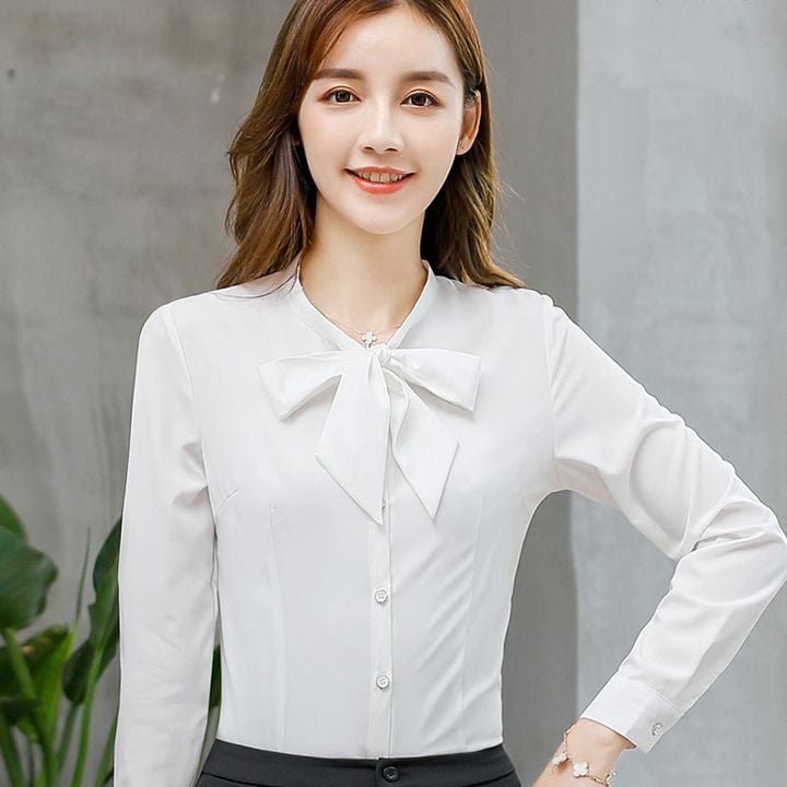 Đồng phục công sở áo sơ mi nữ cổ tàu