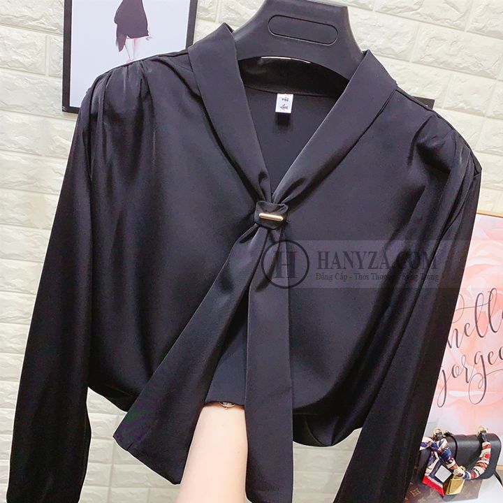 Áo sơ mi lụa nữ công sở cổ nơ bản to