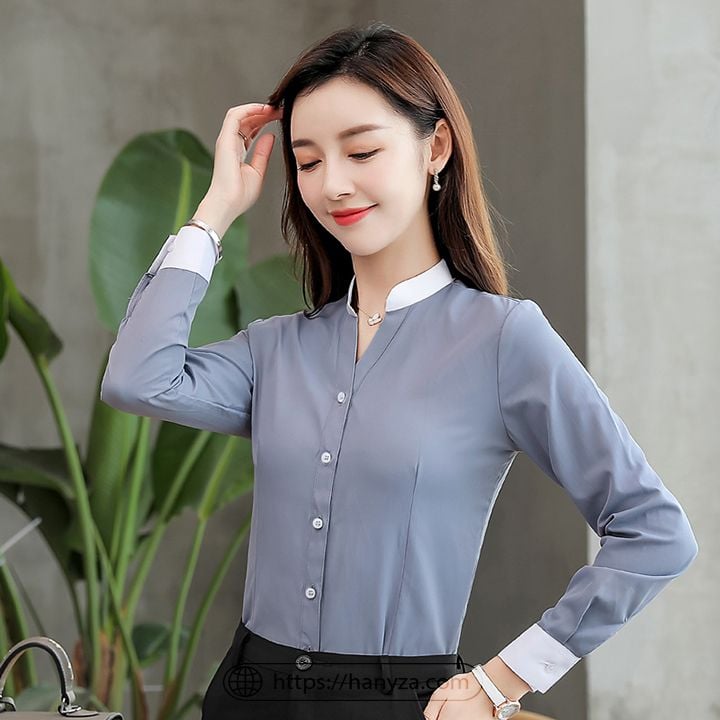 Mua Áo sơ mi nữ cổ trụ kẻ sọc đen trắng trẻ trung sm13  l tại Hai Fashion