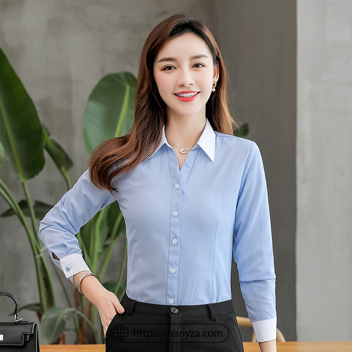 Áo sơ mi nữ kẻ sọc xanh tay dài cao cấp LCSTORE giá sỉ giá bán buôn  Thị  Trường Sỉ