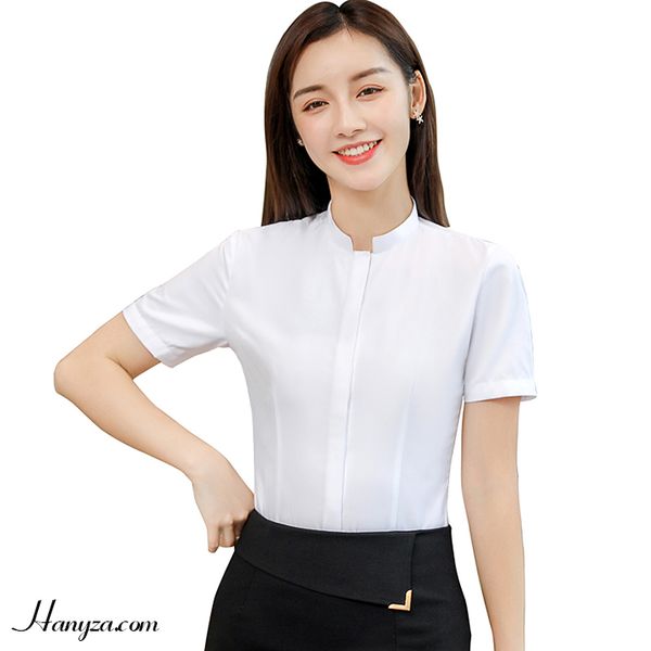 Áo sơ mi nữ ngắn tay cổ trụ cúc ẩn MIDUODUO