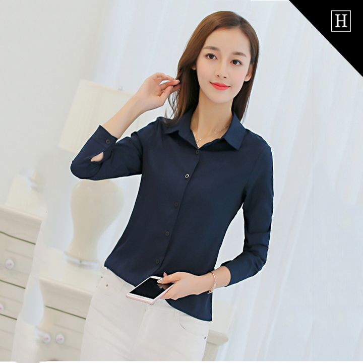 Áo sơ mi nữ dài tay trơn RX-162