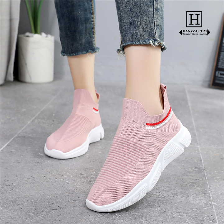 Giày thể thao nữ cổ phối viền màu đế thấp