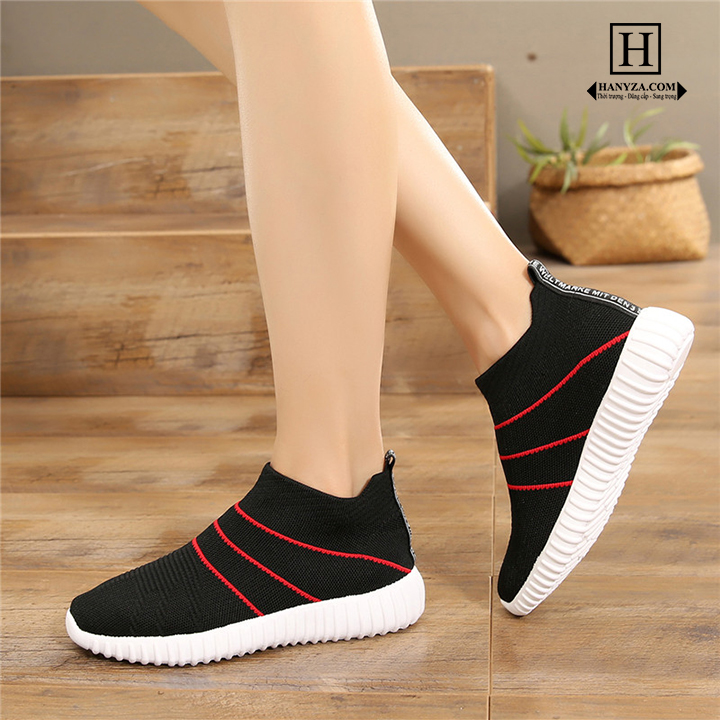 Gìay thể thao nữ phối chỉ đỏ E71
