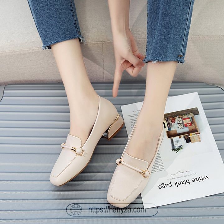 Giày lười da nữ Agsdon mũi vuông đế 3cm