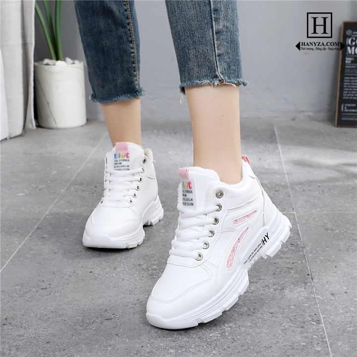 Giày thể thao nữ lót nhung cổ thấp đế cao 3-5cm
