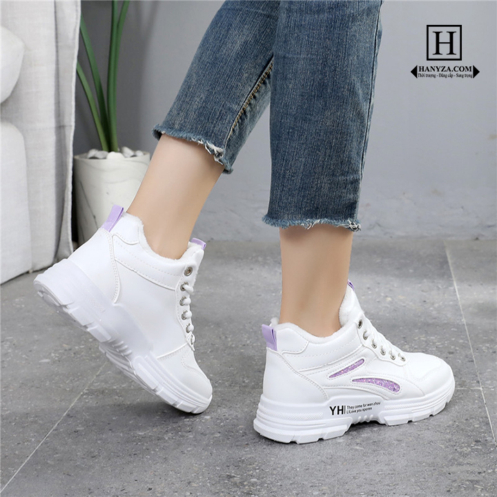 Giày thể thao nữ lót nhung cổ thấp đế cao 3-5cm