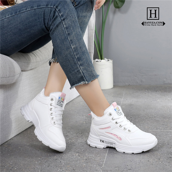 Giày thể thao nữ lót nhung cổ thấp đế cao 3-5cm