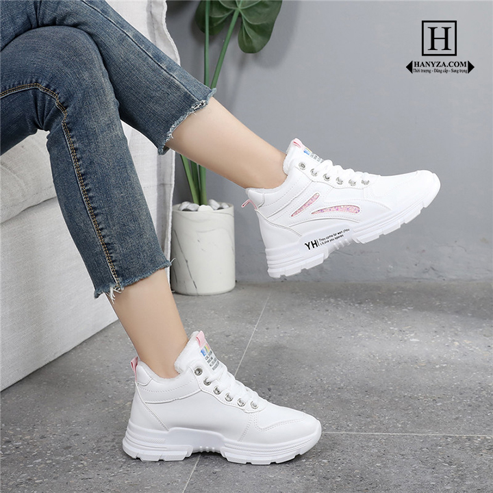 Giày thể thao nữ lót nhung cổ thấp đế cao 3-5cm