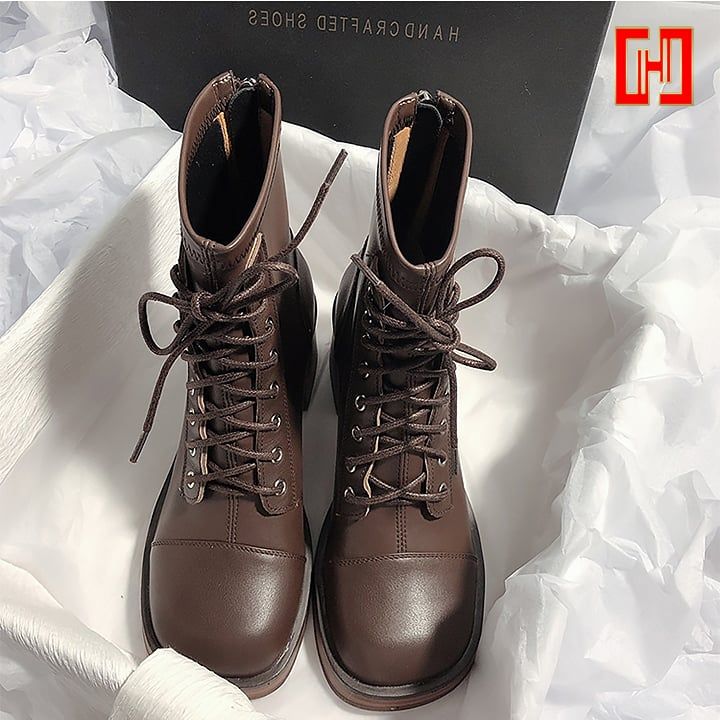 Giày boot nữ Martin phong cách cổ điển đế 7cm