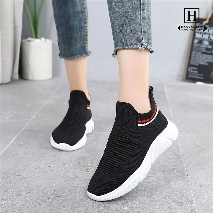 Giày thể thao nữ cổ phối viền màu đế thấp