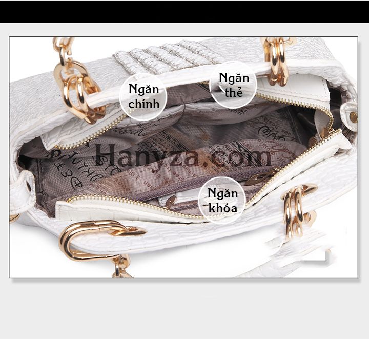 Túi xách nữ vân da cá sấu phối ren hoa hồng