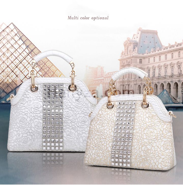 Túi xách nữ vân da cá sấu phối ren hoa hồng