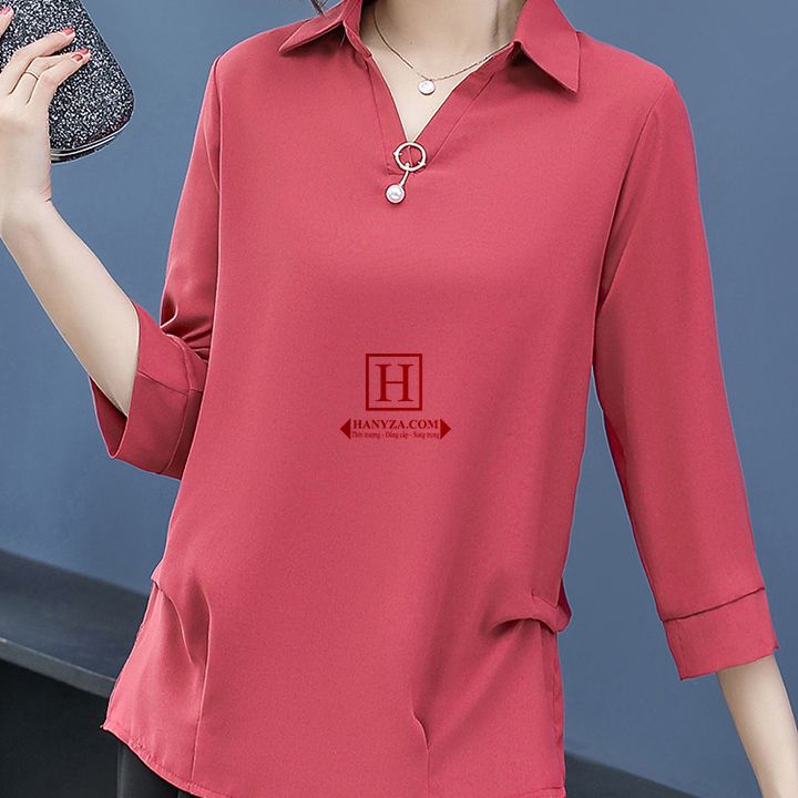 Bộ nữ trung niên cổ bẻ họa tiết trơn Kelando