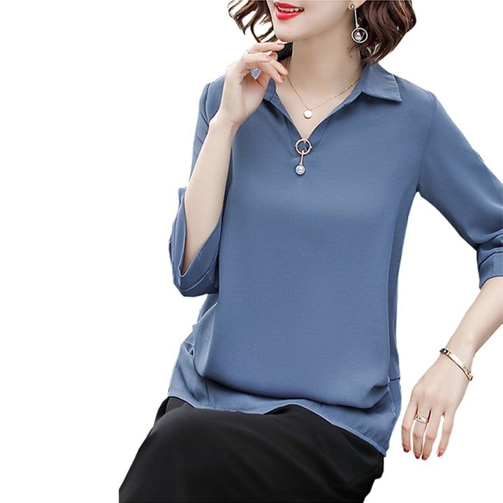 Bộ nữ trung niên cổ bẻ họa tiết trơn Kelando