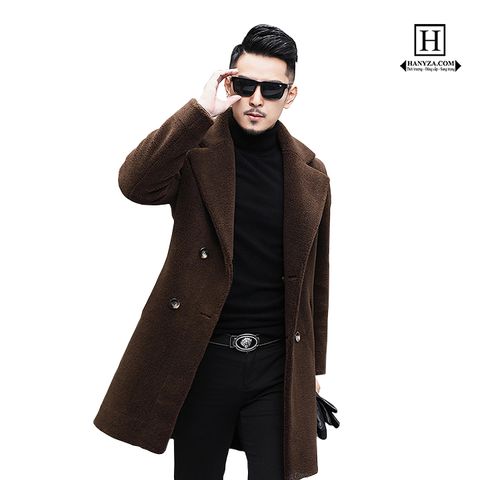 Áo khoác da nam dáng dài cổ vest lót lông