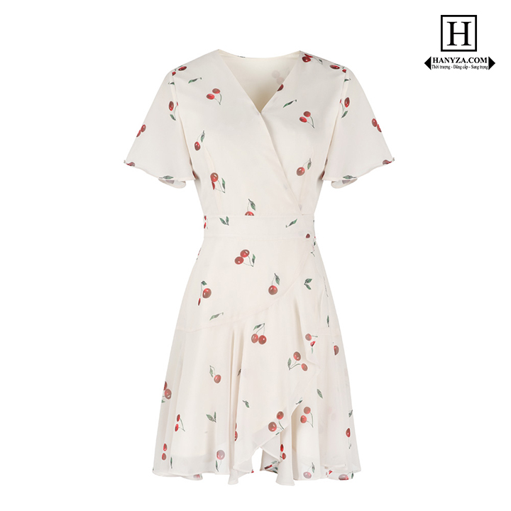 Váy nữ cherry cổ chữ V ngọt ngào
