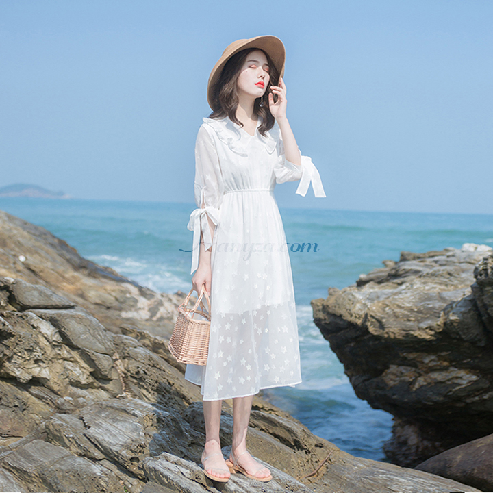 Váy ren nữ tay lỡ phong cách Pháp
