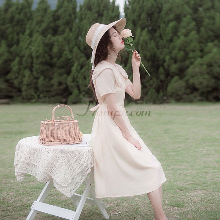 Váy nữ cổ búp bê đính cườm viền [OR]