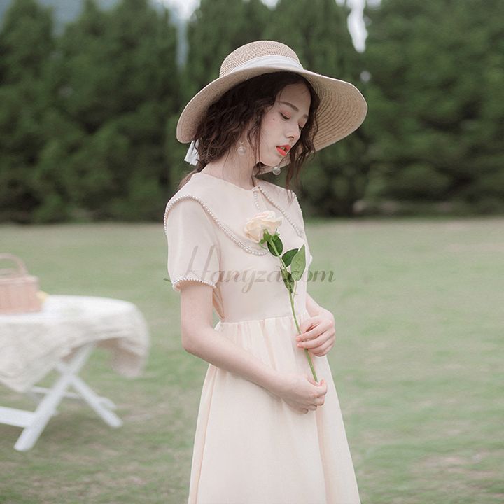 Váy nữ cổ búp bê đính cườm viền [OR]