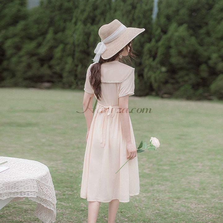 Váy nữ cổ búp bê đính cườm viền [OR]