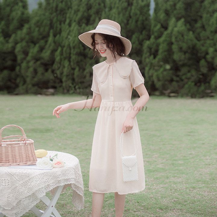 Váy nữ cổ búp bê đính cườm viền [OR]