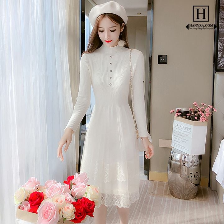 Mua Váy len nữ sát nách cổ V dáng dài màu đen be đầm len suông basic dự  tiệc đi chơi đi học chất loại 1 phong cách Hàn Quốc  Tiki
