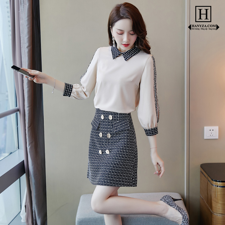 Váy 2 mảnh nữ tay lỡ cách điệu