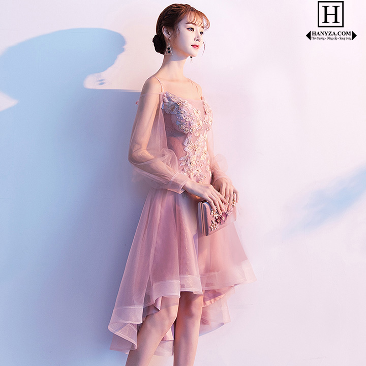 Váy nữ tay voan mỏng đính sequin 3D