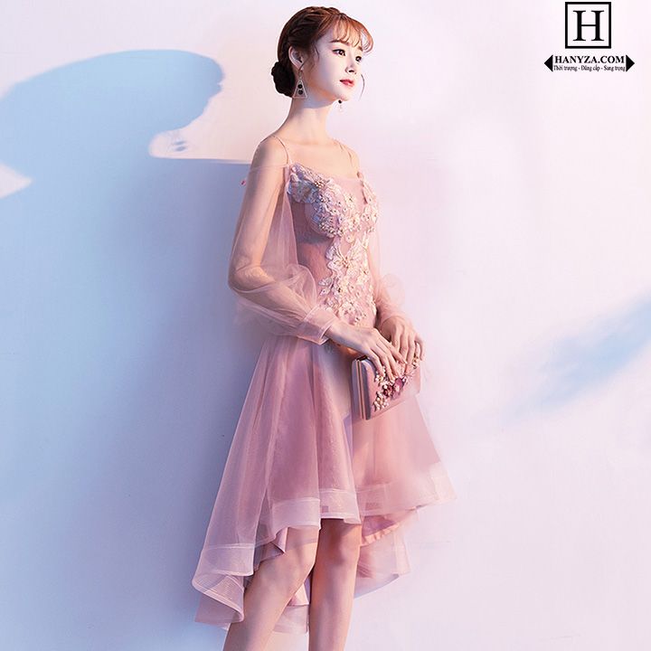 Váy nữ tay voan mỏng đính sequin 3D