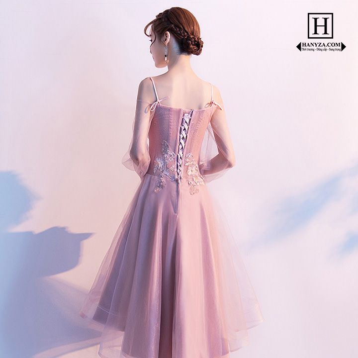 Váy nữ tay voan mỏng đính sequin 3D