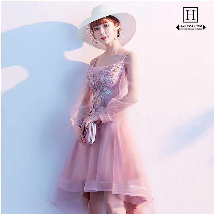 Váy nữ tay voan mỏng đính sequin 3D