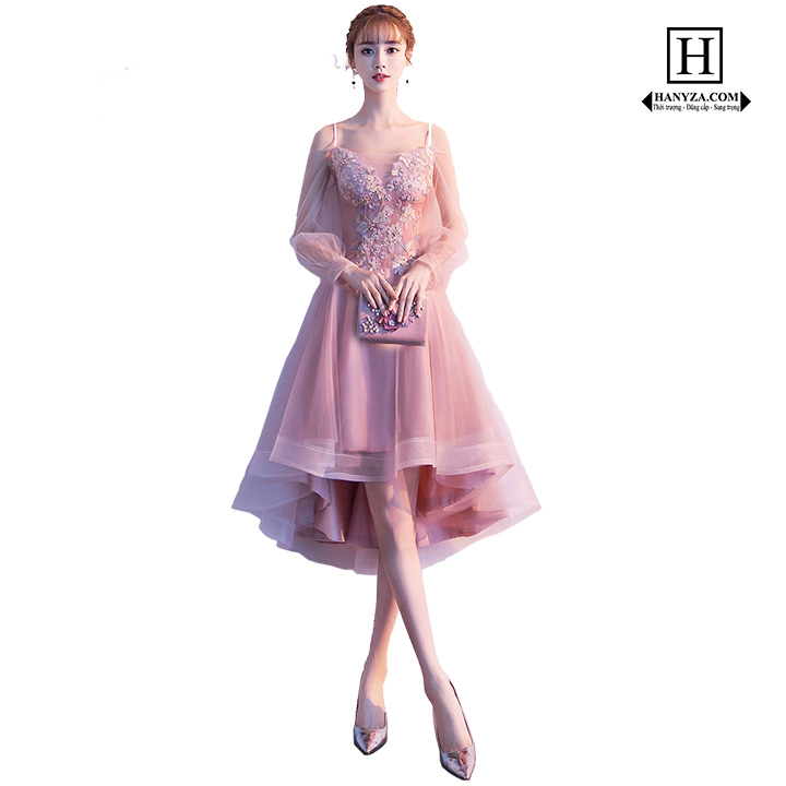 Váy nữ tay voan mỏng đính sequin 3D