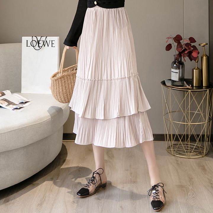 Chân váy voan nữ xếp ly 2 lớp eo cao