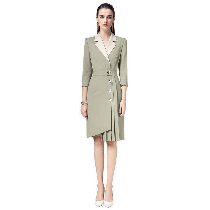 [R&N] Váy nữ cao cấp cổ vest tay lỡ vạt xếp ly R-L21599LW